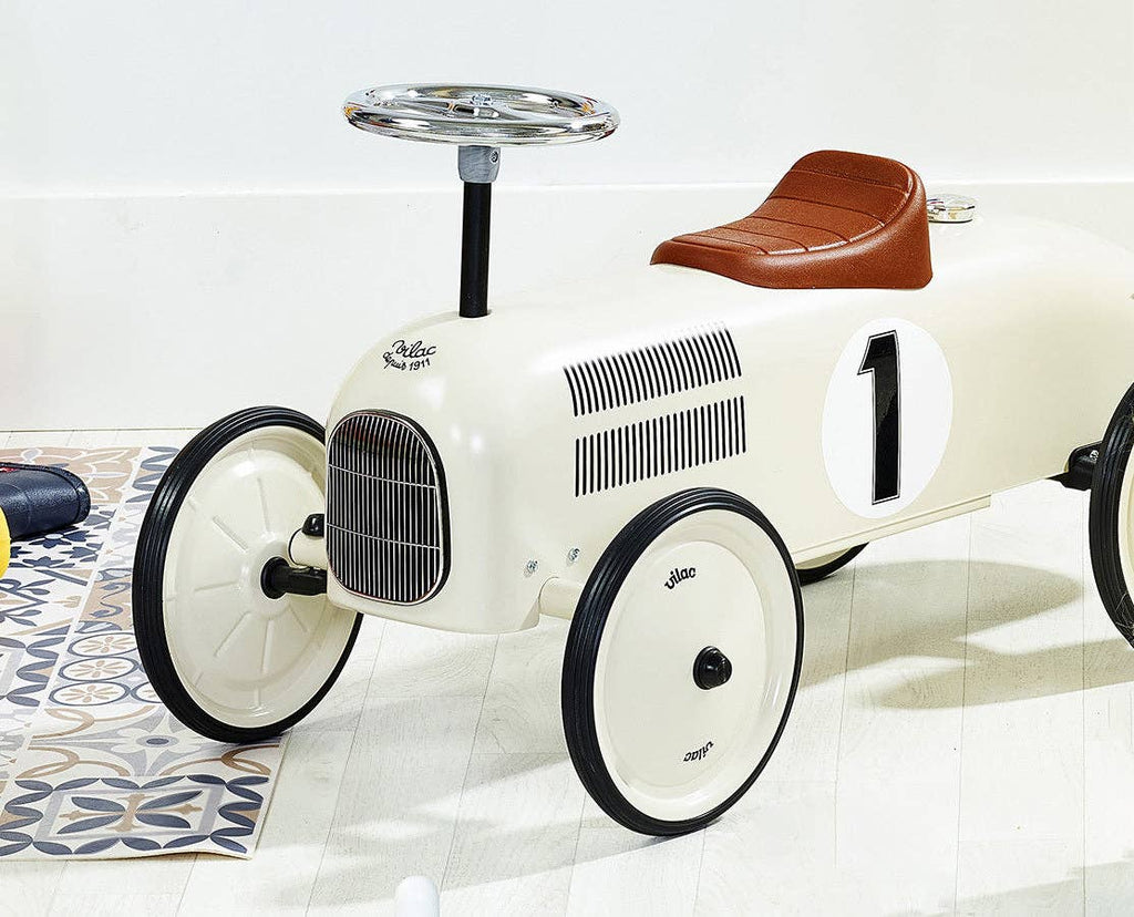 Vilac Vintage Ride-On Car - Classic Metal Children's Racing Car: White