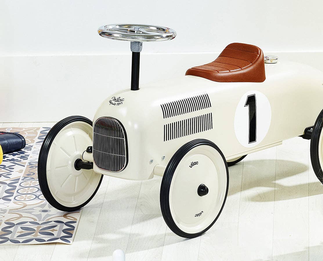 Vilac Vintage Ride-On Car - Classic Metal Children's Racing Car: White