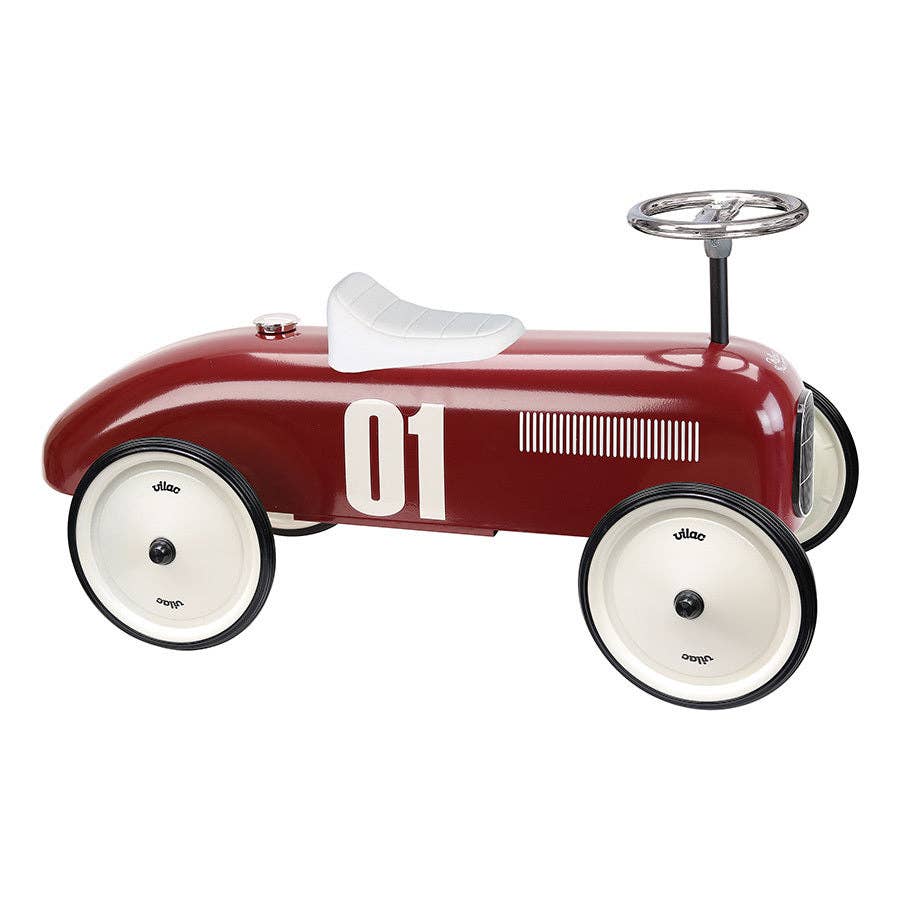 Vilac Vintage Ride-On Car - Classic Metal Children's Racing Car: Burgundy