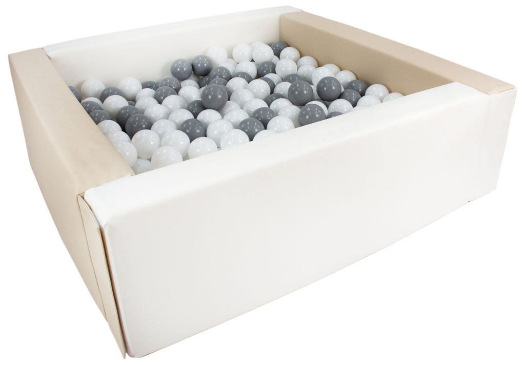 Beige and White Square eco-leather ball pit with 300 balls