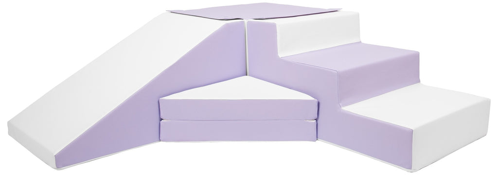 Set of purple foam steps on a white background