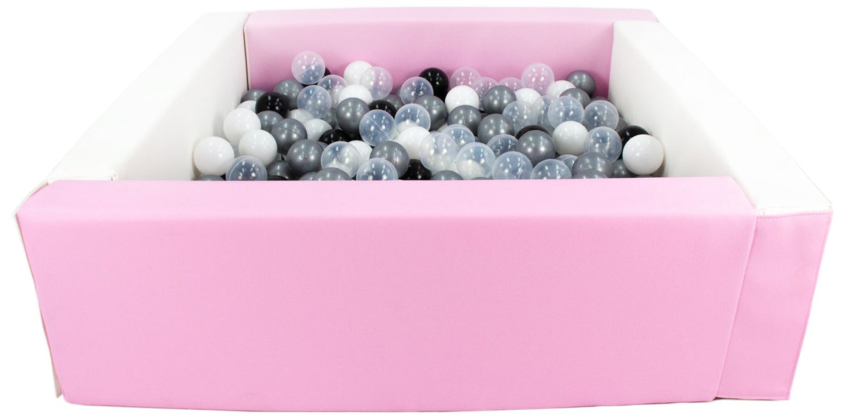 Pink and White Square eco-leather ball pit with 300 balls