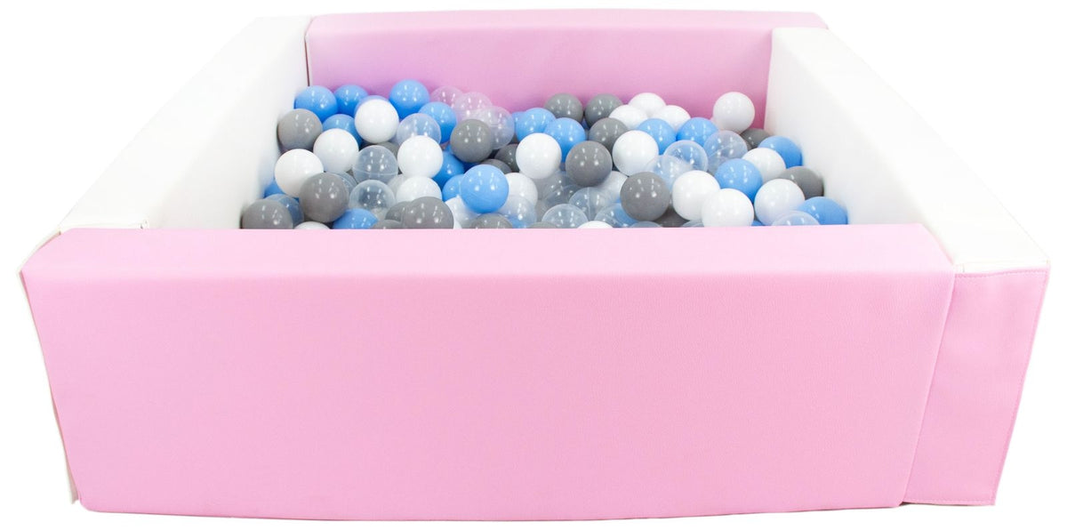 Pink and White Square eco-leather ball pit with 300 balls