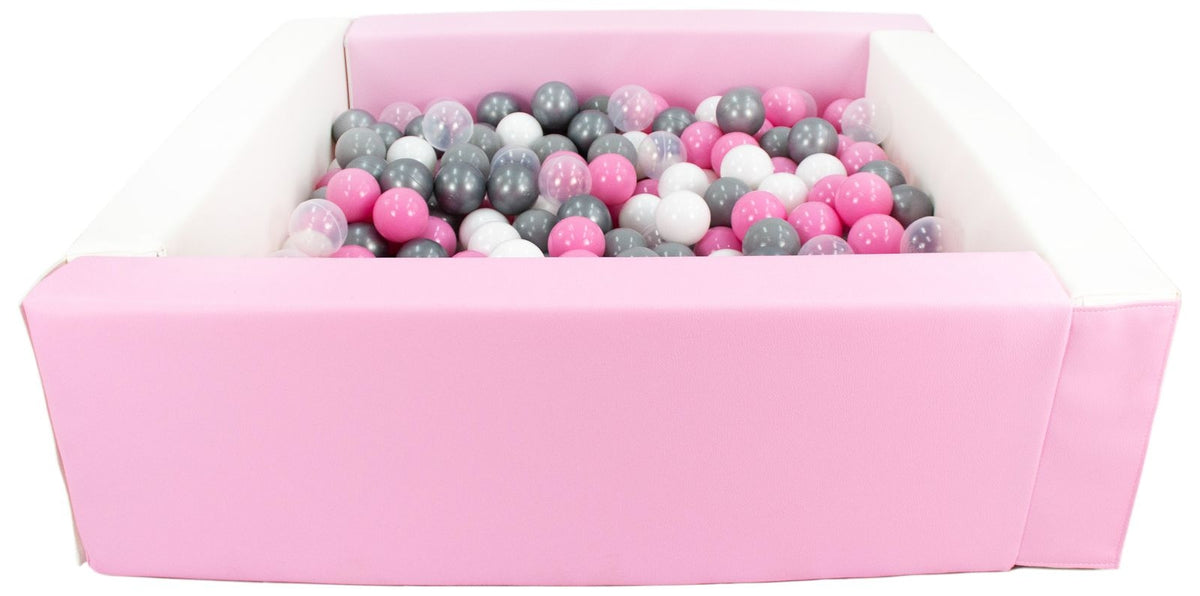 Pink and White Square eco-leather ball pit with 300 balls