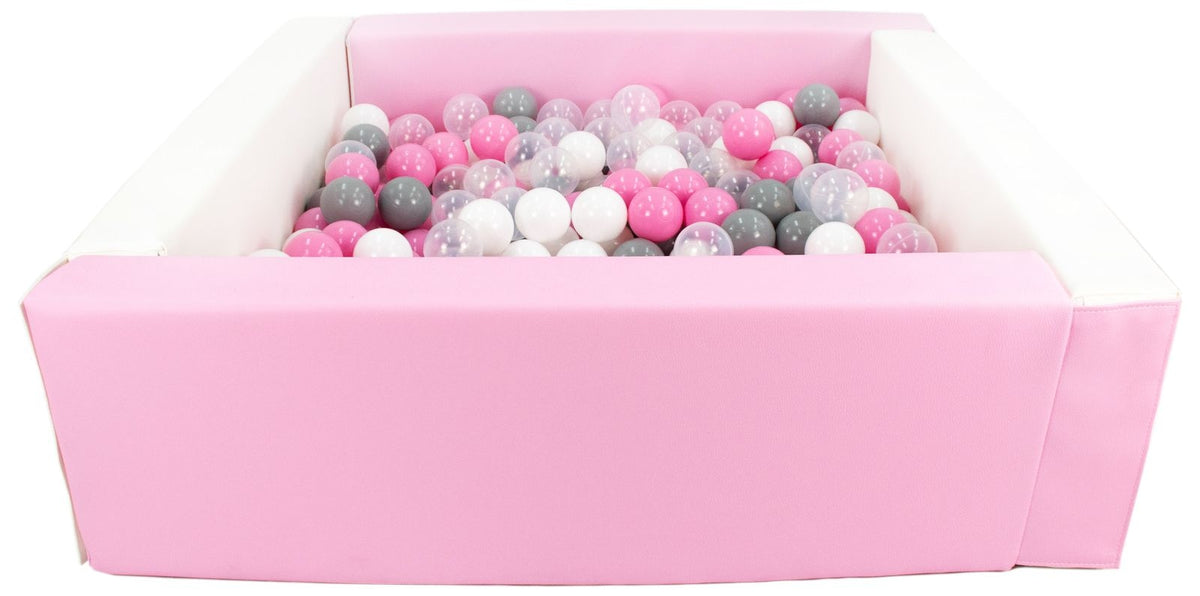 Pink and White Square eco-leather ball pit with 300 balls