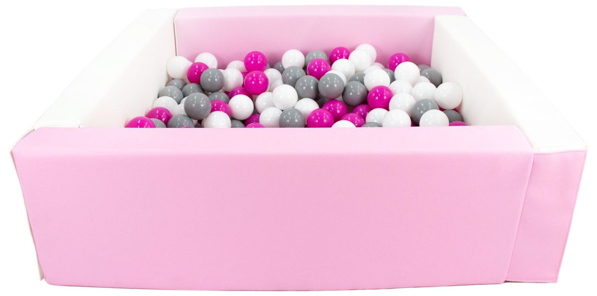 Pink and White Square eco-leather ball pit with 300 balls