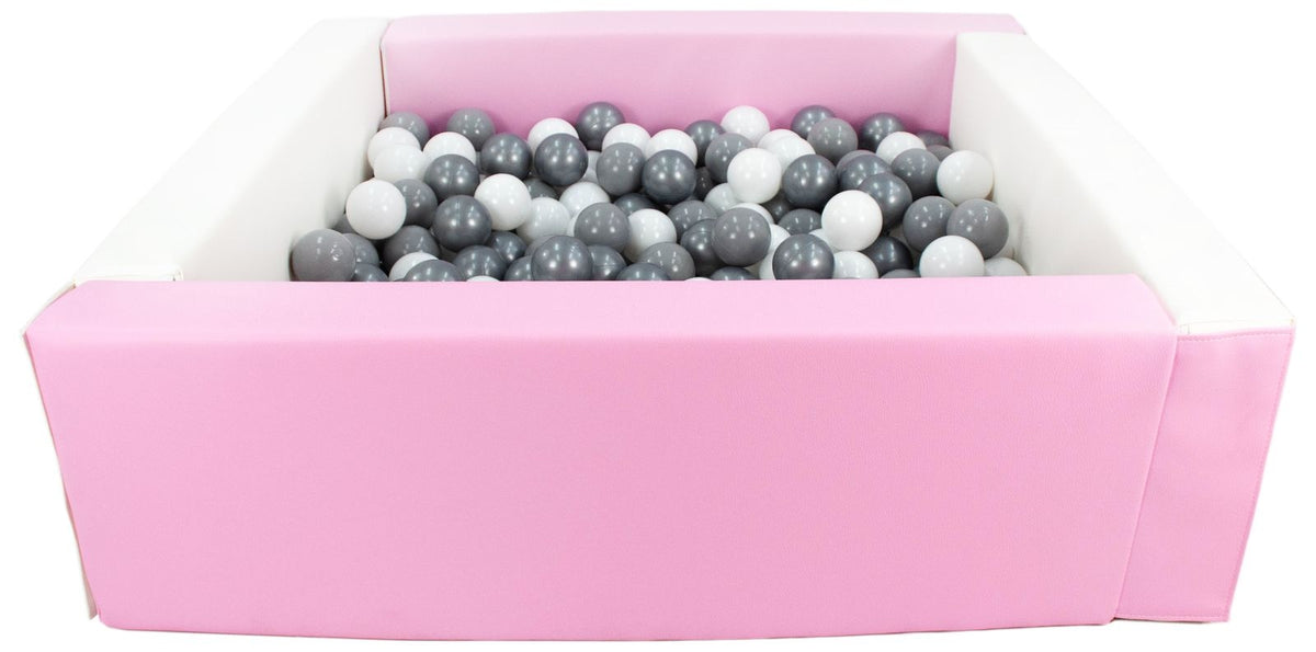 Pink and White Square eco-leather ball pit with 300 balls