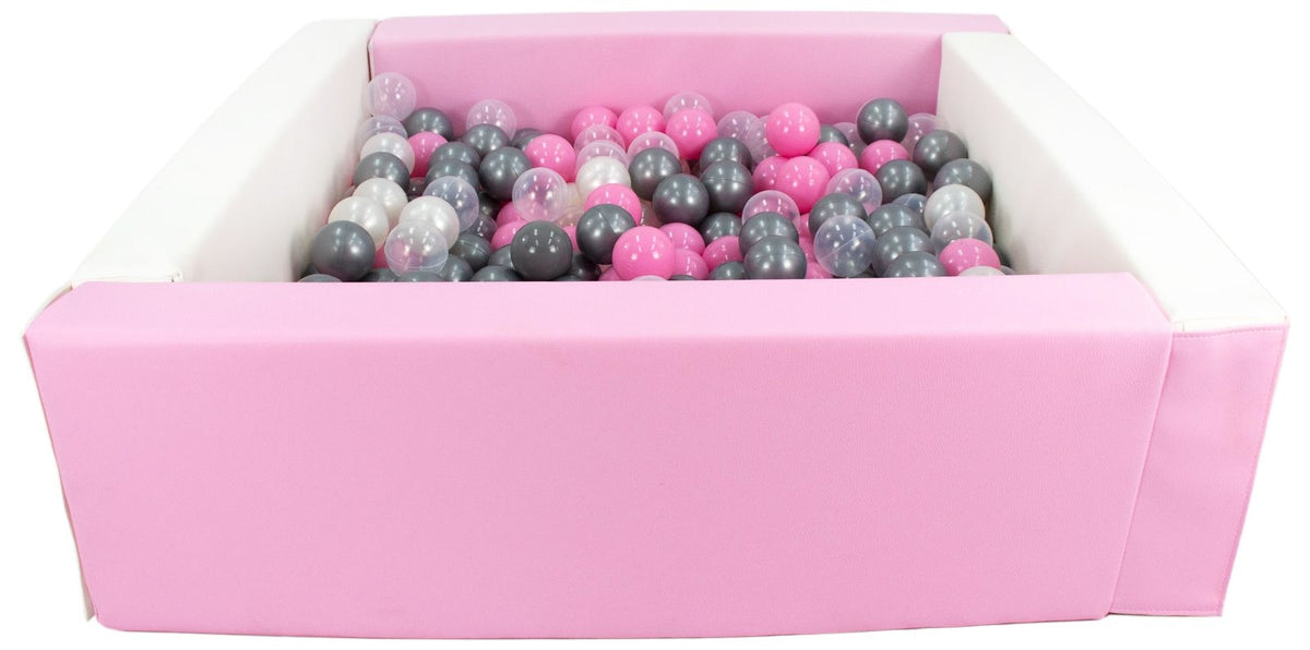 Pink and White Square eco-leather ball pit with 300 balls