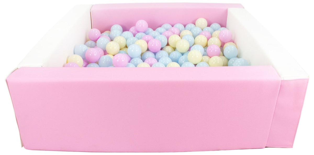Pink and White Square eco-leather ball pit with 300 balls