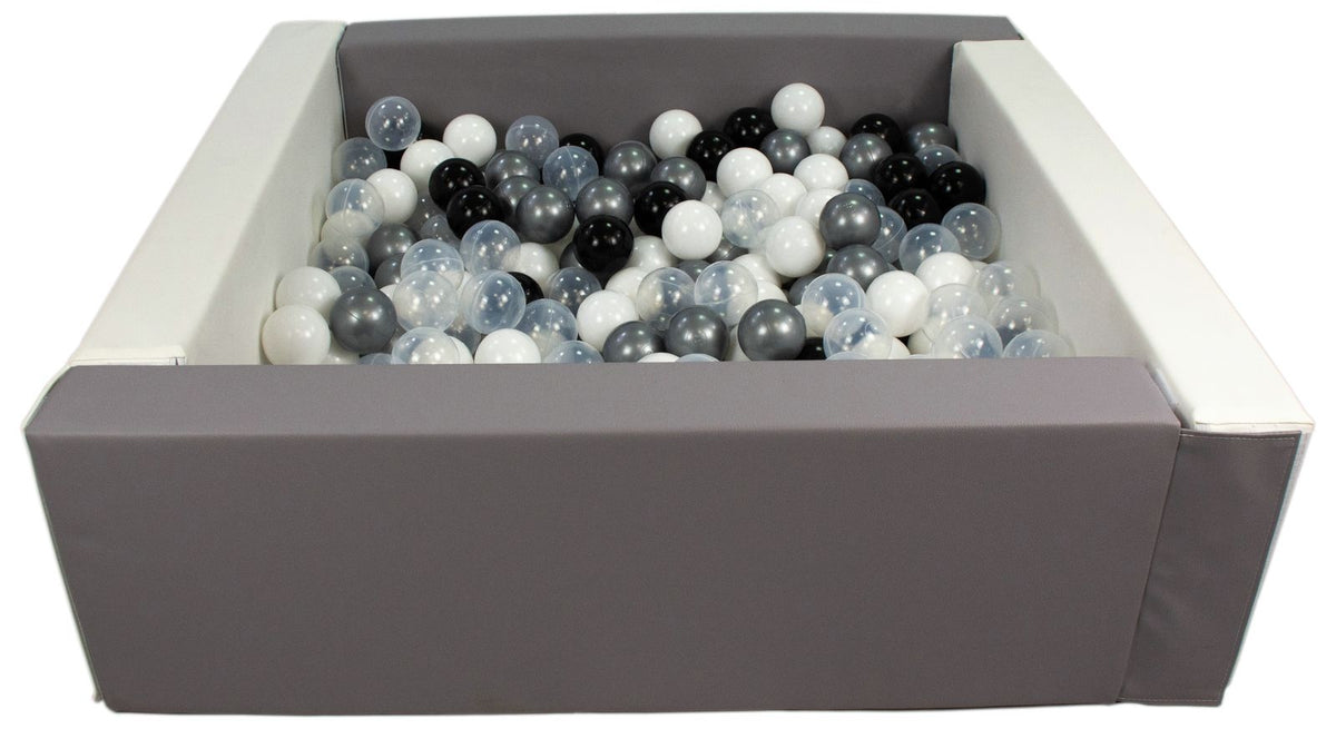 Grey and White Square eco-leather ball pit with 300 balls