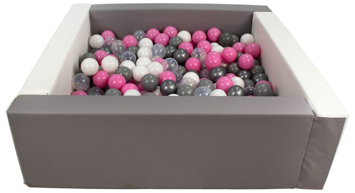 Grey and White Square eco-leather ball pit with 300 balls