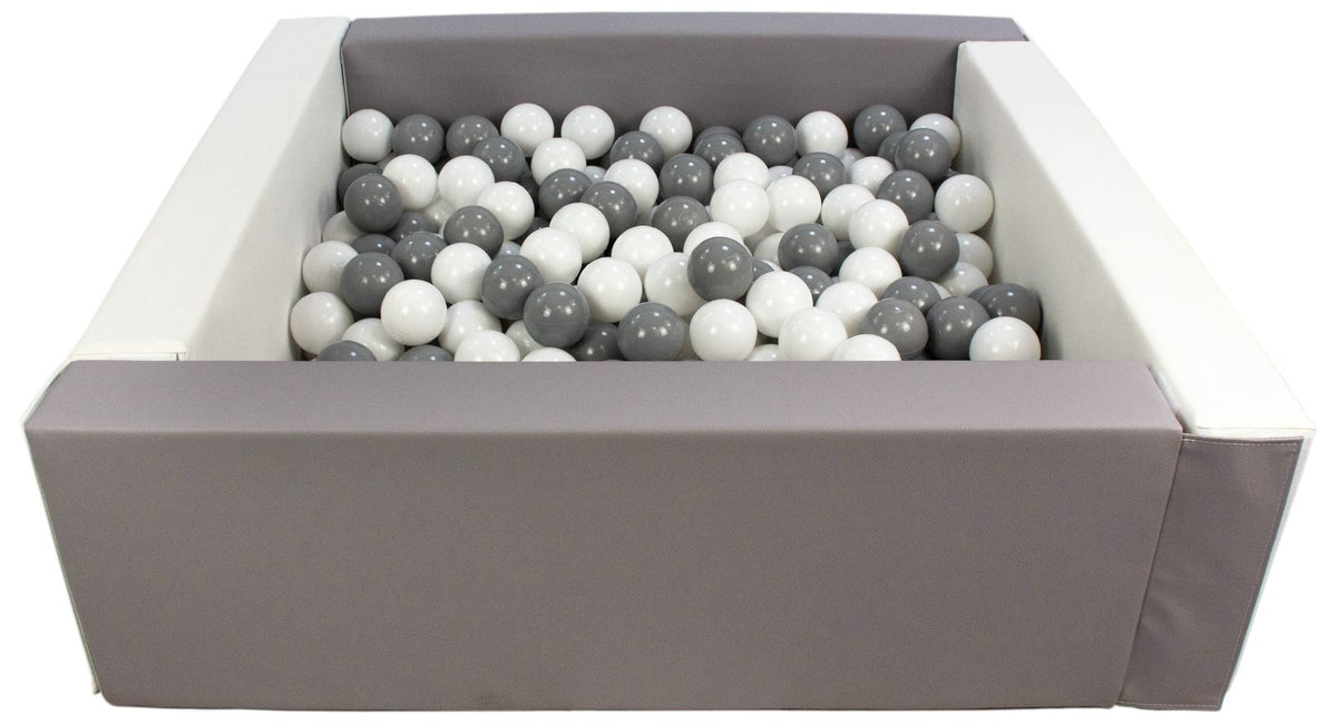 Grey and White Square eco-leather ball pit with 300 balls