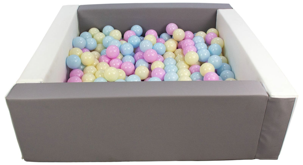 Grey and White Square eco-leather ball pit with 300 balls