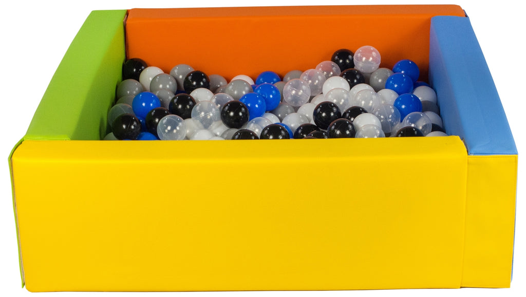 Yellow, Green, Blue, Orange Square eco-leather ball pit with 300 balls