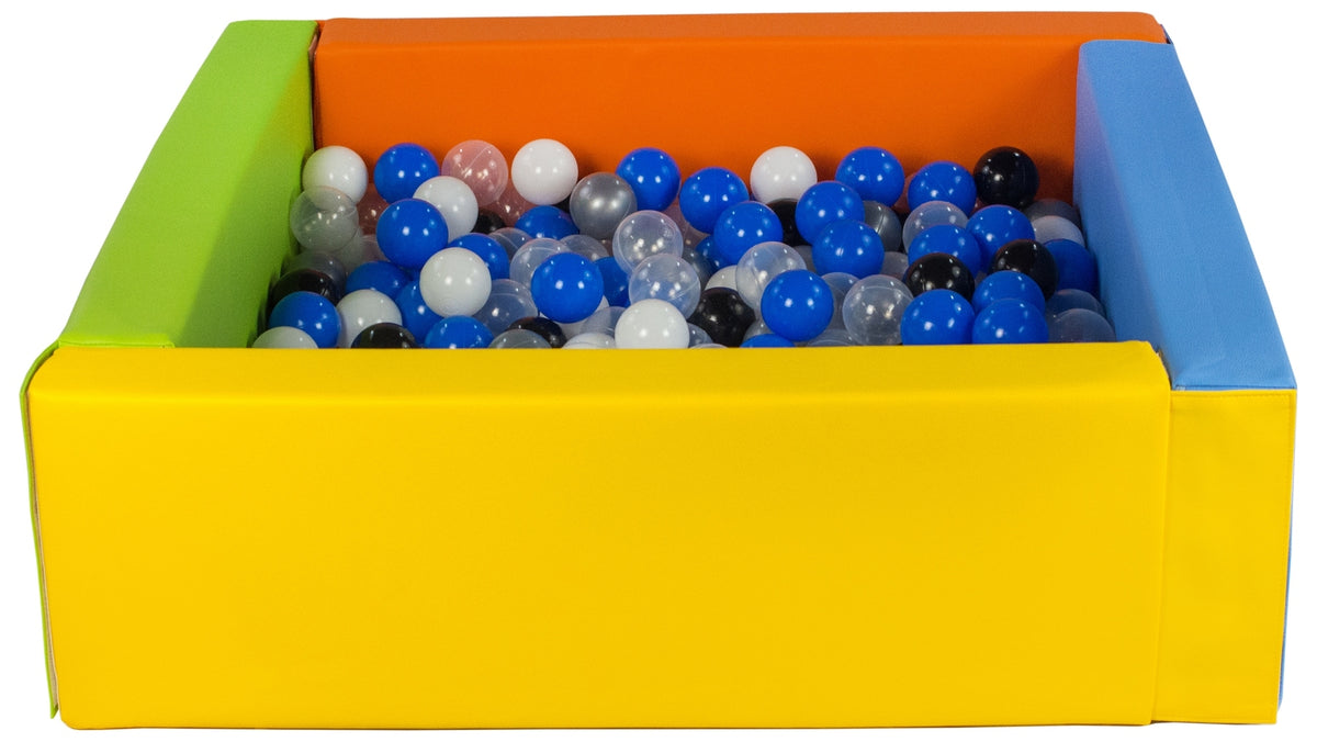 Yellow, Green, Blue, Orange Square eco-leather ball pit with 300 balls