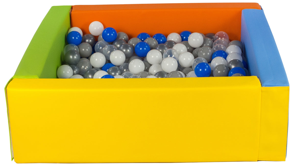 Yellow, Green, Blue, Orange Square eco-leather ball pit with 300 balls