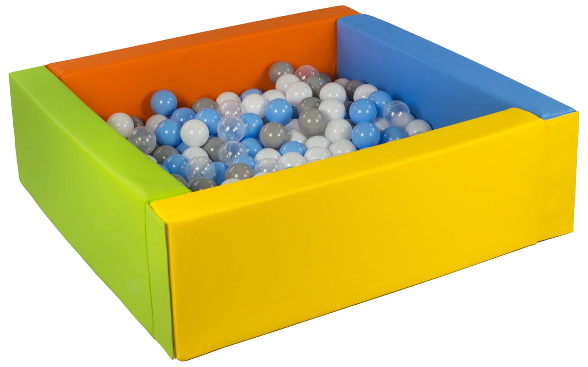 Yellow, Green, Blue, Orange Square eco-leather ball pit with 300 balls