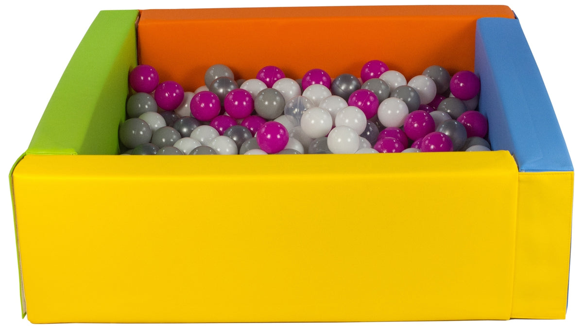Yellow, Green, Blue, Orange Square eco-leather ball pit with 300 balls