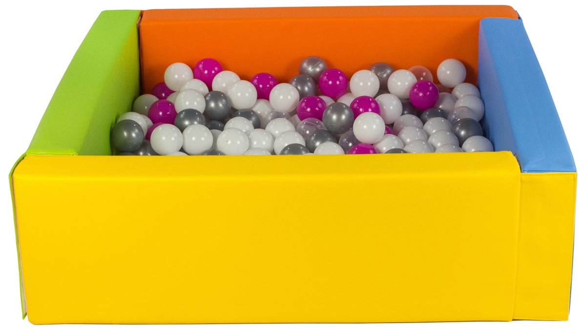 Yellow, Green, Blue, Orange Square eco-leather ball pit with 300 balls