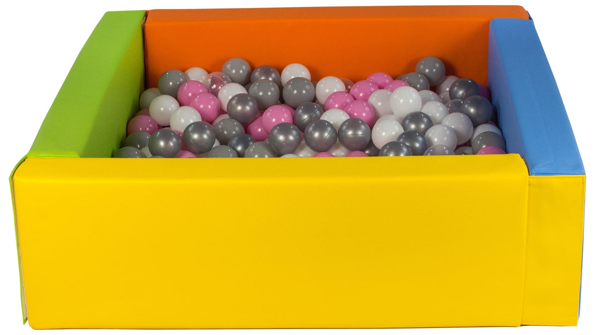 Yellow, Green, Blue, Orange Square eco-leather ball pit with 300 balls