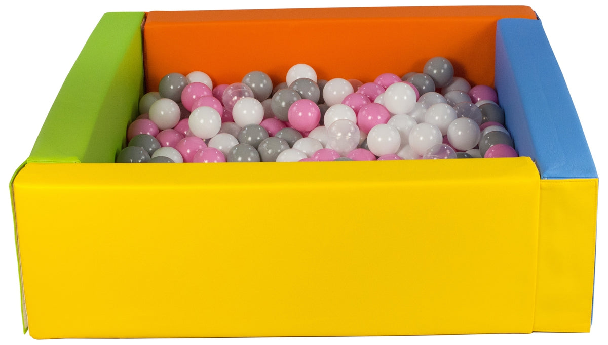 Yellow, Green, Blue, Orange Square eco-leather ball pit with 300 balls