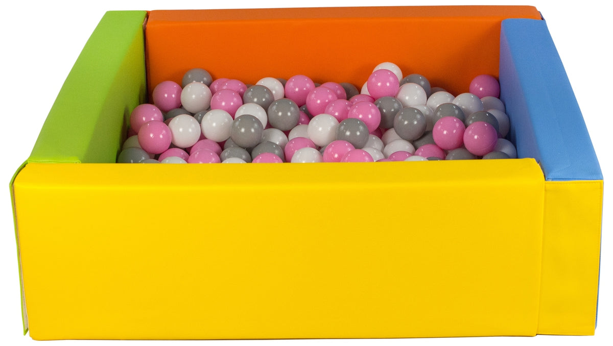 Yellow, Green, Blue, Orange Square eco-leather ball pit with 300 balls
