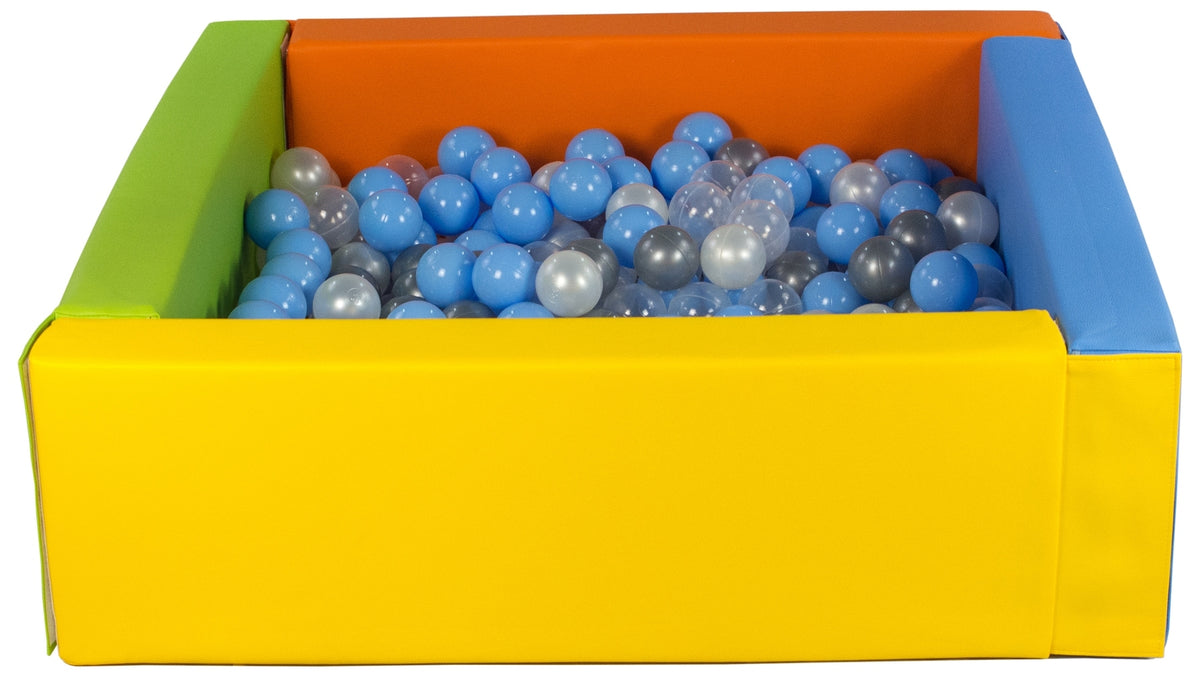 Yellow, Green, Blue, Orange Square eco-leather ball pit with 300 balls