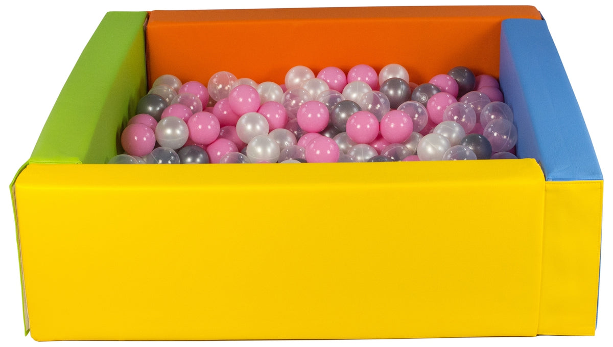 Yellow, Green, Blue, Orange Square eco-leather ball pit with 300 balls