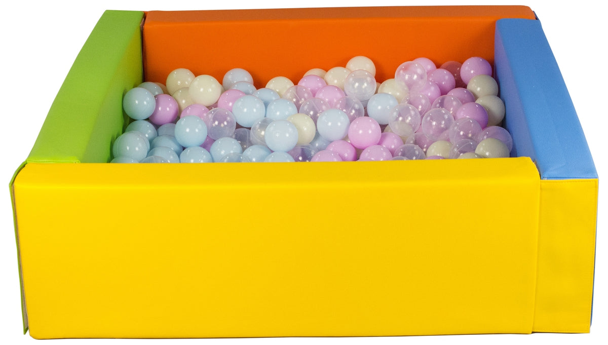 Yellow, Green, Blue, Orange Square eco-leather ball pit with 300 balls