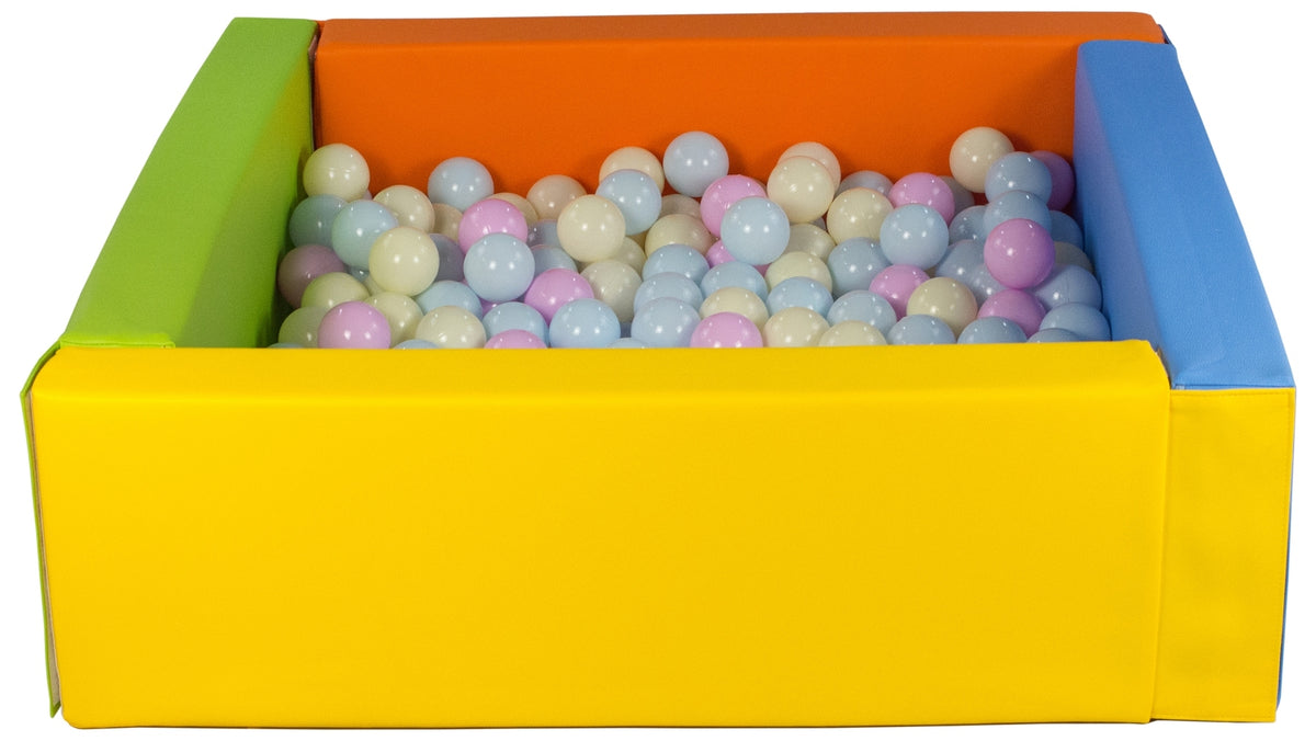 Yellow, Green, Blue, Orange Square eco-leather ball pit with 300 balls