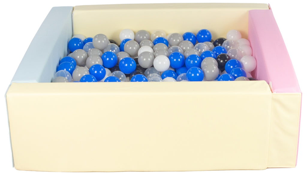 Pink, Blue, Yellow Pastel Square eco-leather ball pit with 300 balls