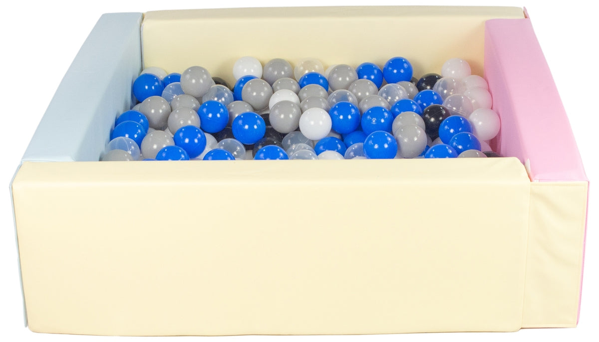Pink, Blue, Yellow Pastel Square eco-leather ball pit with 300 balls