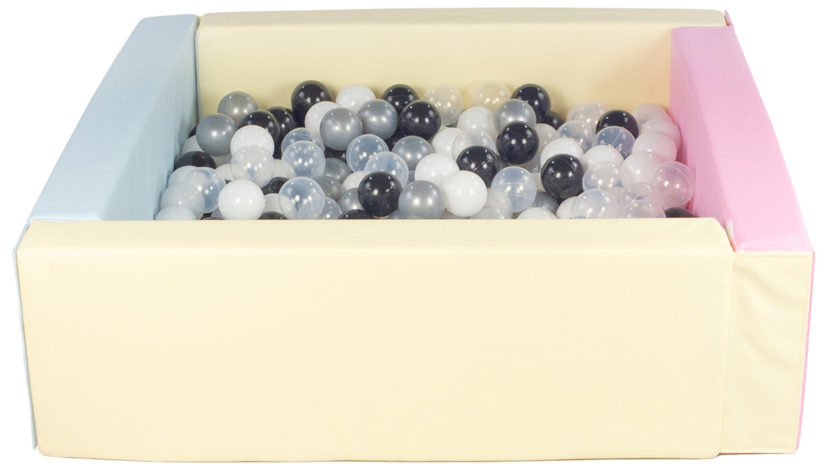 Pink, Blue, Yellow Pastel Square eco-leather ball pit with 300 balls
