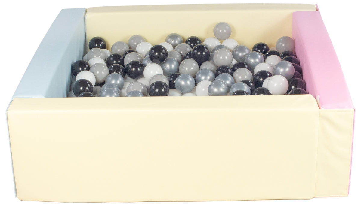 Pink, Blue, Yellow Pastel Square eco-leather ball pit with 300 balls
