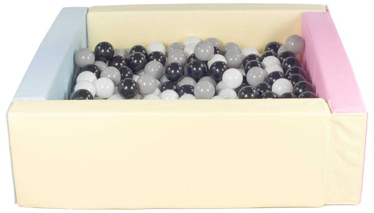 Pink, Blue, Yellow Pastel Square eco-leather ball pit with 300 balls