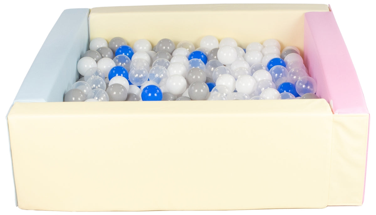 Pink, Blue, Yellow Pastel Square eco-leather ball pit with 300 balls