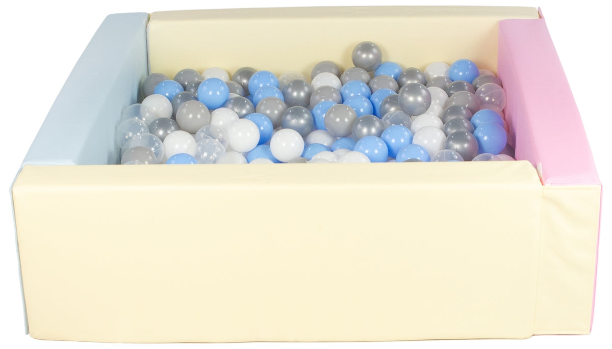 Pink, Blue, Yellow Pastel Square eco-leather ball pit with 300 balls