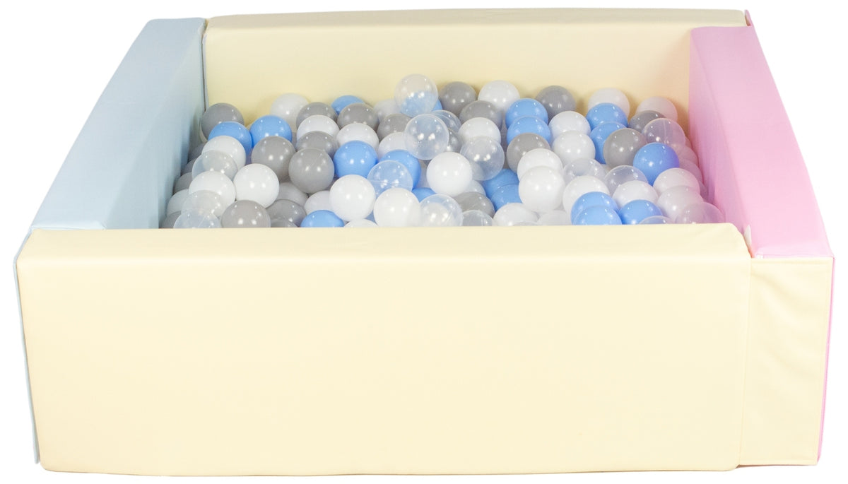 Pink, Blue, Yellow Pastel Square eco-leather ball pit with 300 balls