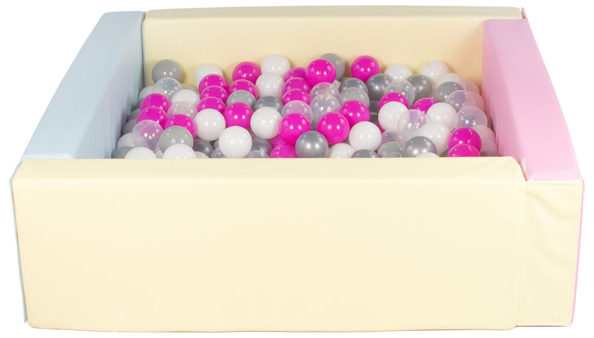Pink, Blue, Yellow Pastel Square eco-leather ball pit with 300 balls