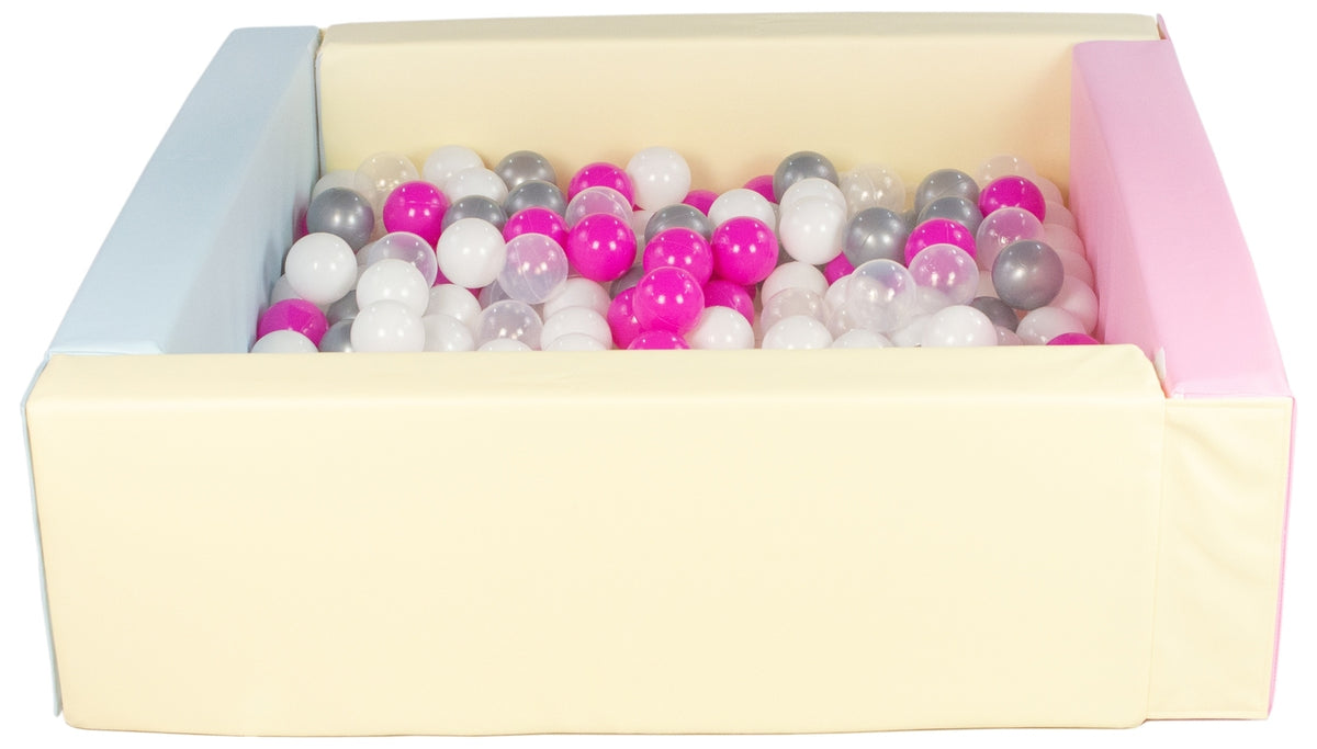 Pink, Blue, Yellow Pastel Square eco-leather ball pit with 300 balls