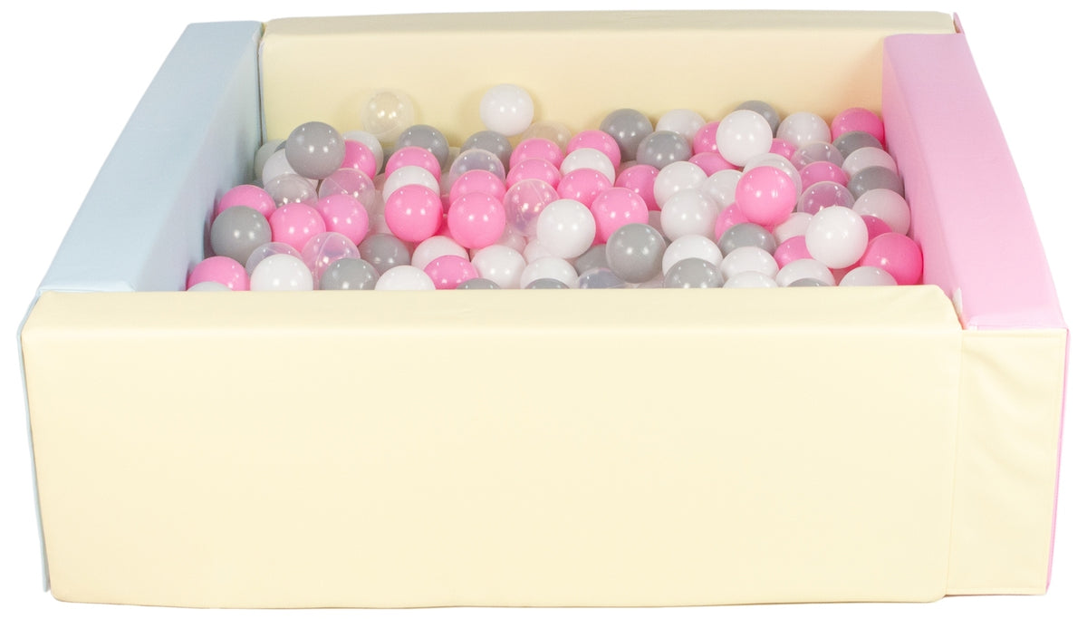 Pink, Blue, Yellow Pastel Square eco-leather ball pit with 300 balls