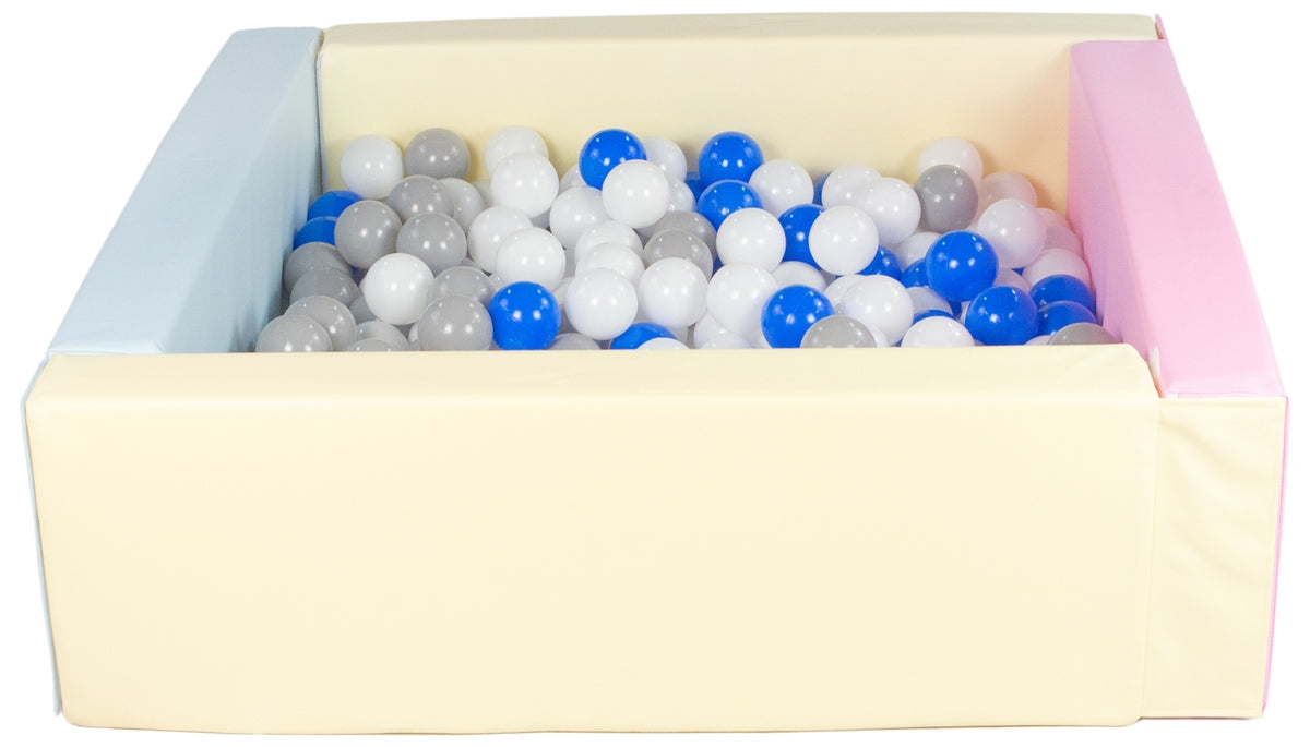 Pink, Blue, Yellow Pastel Square eco-leather ball pit with 300 balls