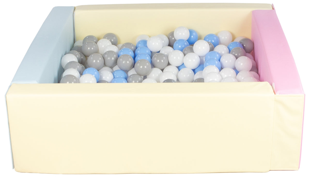 Pink, Blue, Yellow Pastel Square eco-leather ball pit with 300 balls