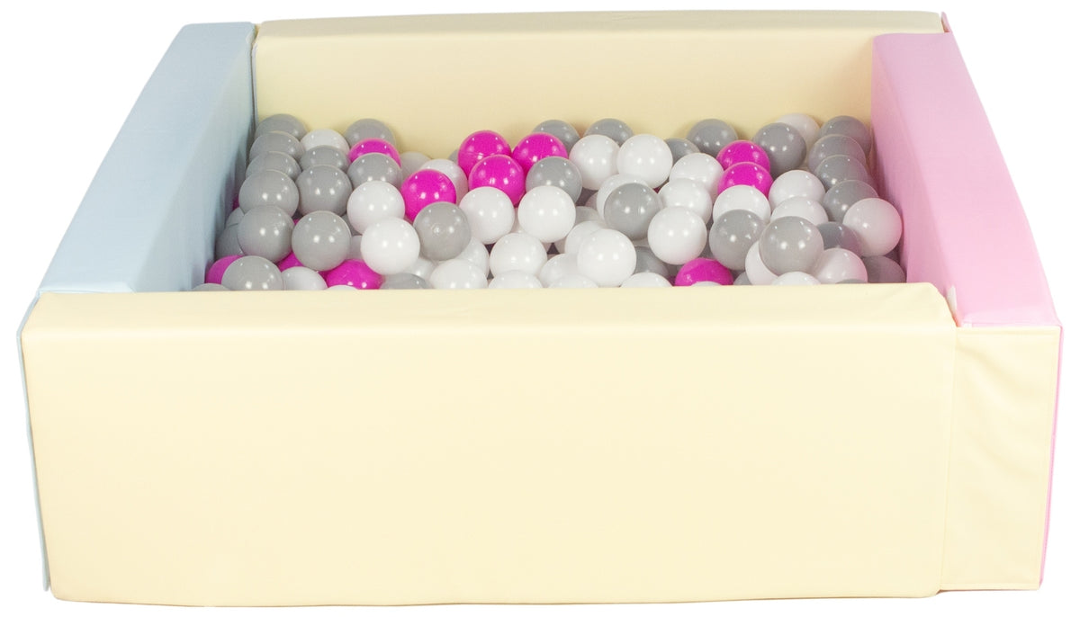 Pink, Blue, Yellow Pastel Square eco-leather ball pit with 300 balls