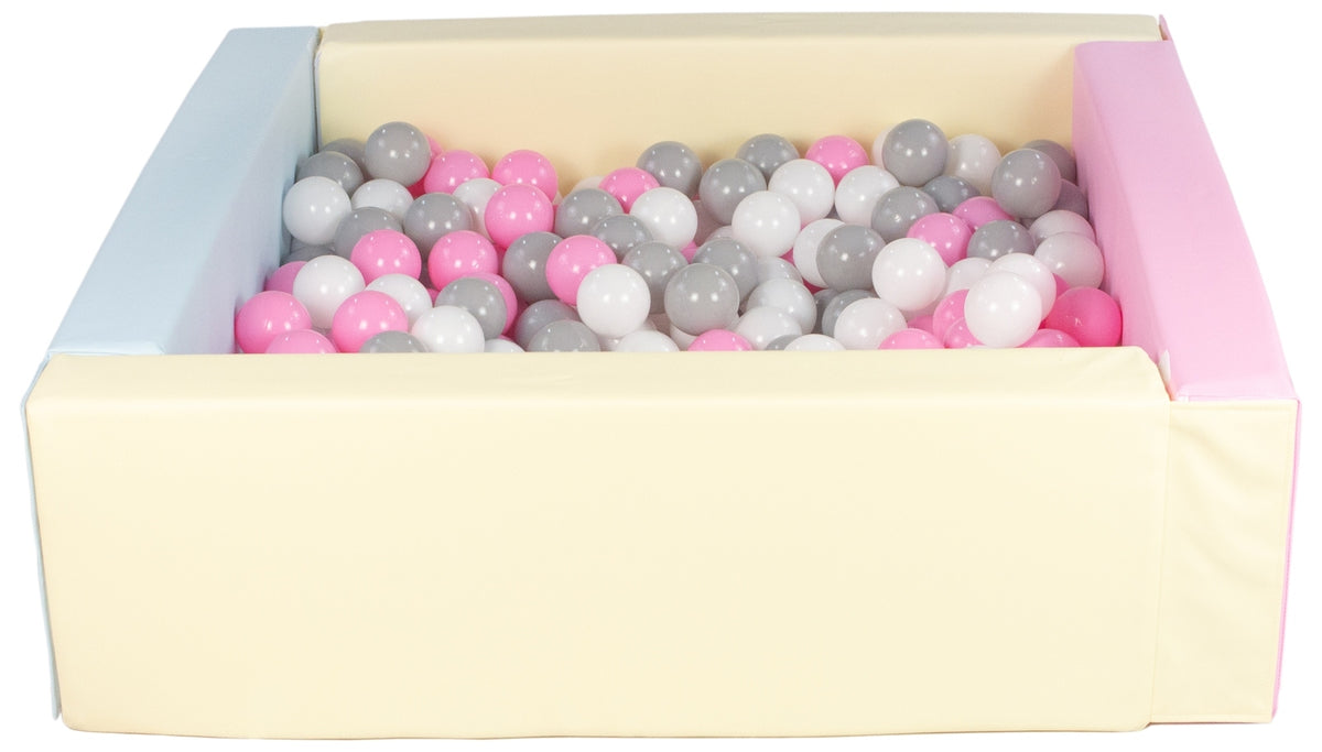 Pink, Blue, Yellow Pastel Square eco-leather ball pit with 300 balls