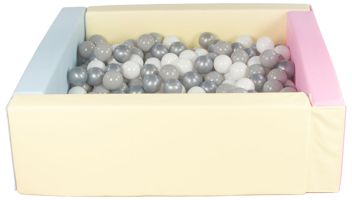Pink, Blue, Yellow Pastel Square eco-leather ball pit with 300 balls