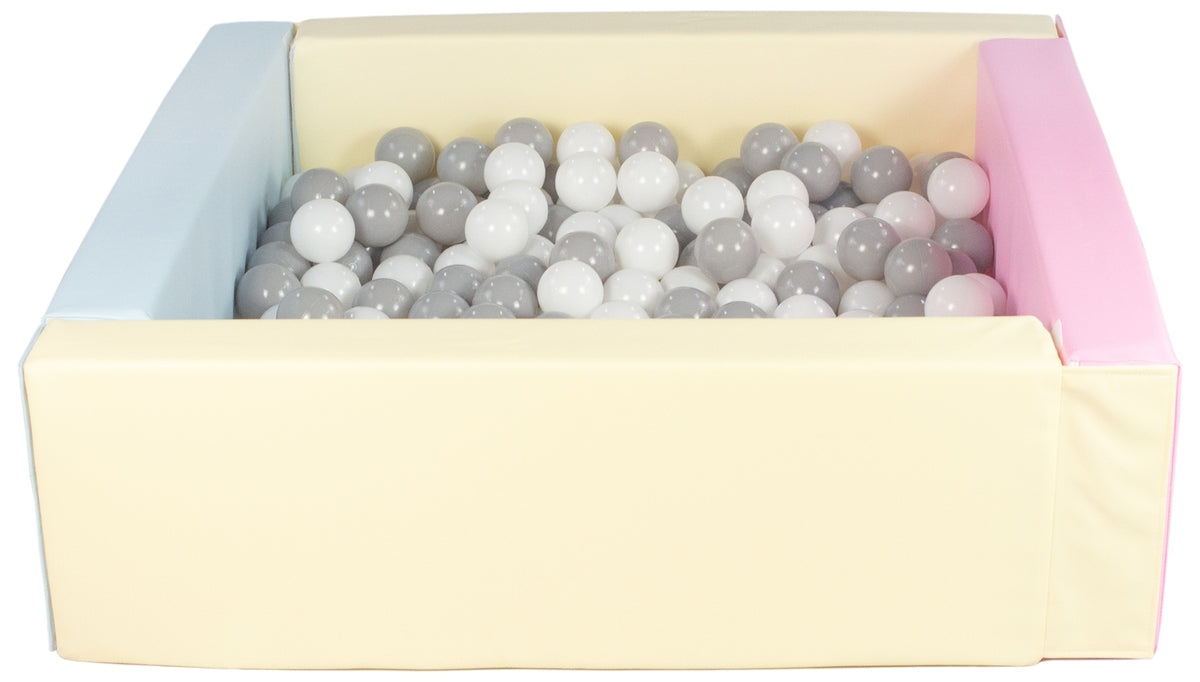 Pink, Blue, Yellow Pastel Square eco-leather ball pit with 300 balls