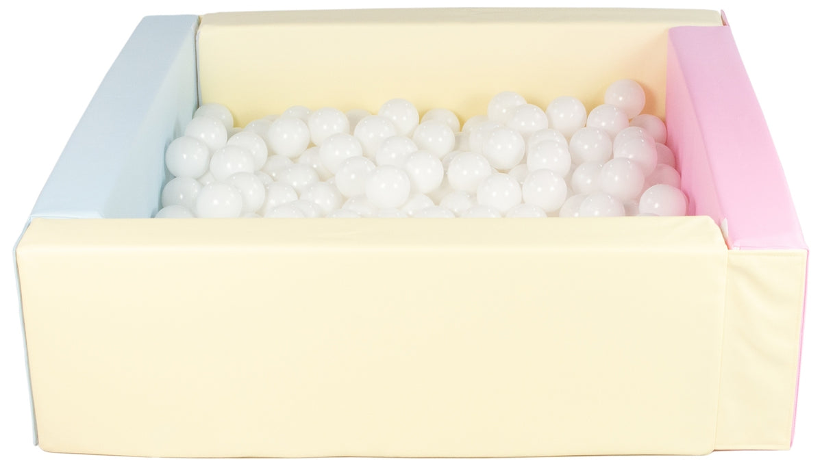 Pink, Blue, Yellow Pastel Square eco-leather ball pit with 300 balls