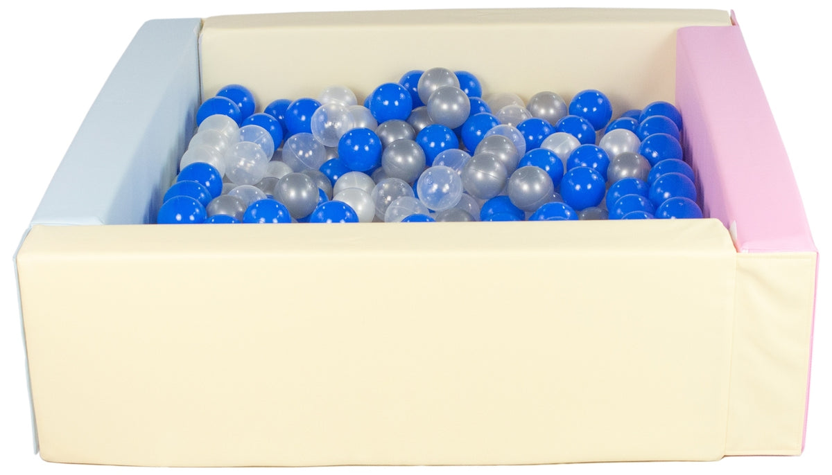 Pink, Blue, Yellow Pastel Square eco-leather ball pit with 300 balls