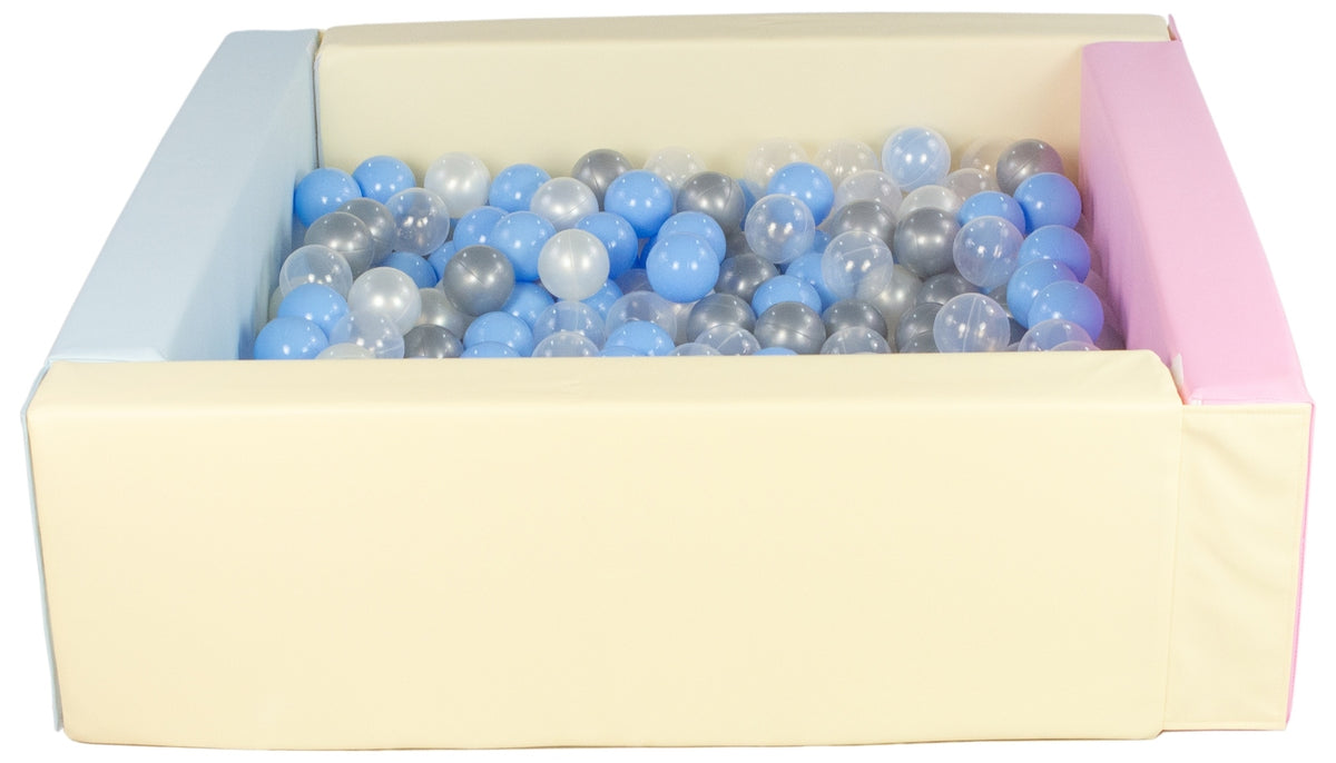Pink, Blue, Yellow Pastel Square eco-leather ball pit with 300 balls
